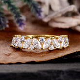 ROUNAISE Wedding Band Half Eternity Cluster Stacking Ring